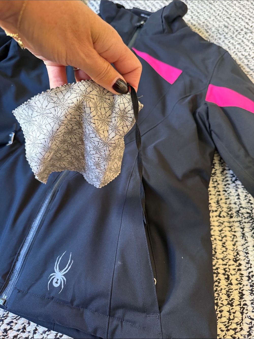 Spyder Black Ski Jacket with Pink Accents - Picture 5 of 9